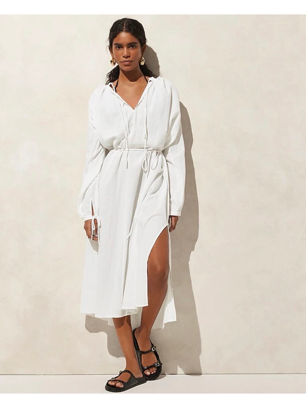 J. Crew Airy Gauze Womens Cotton Muslin Midi Dress Cover Up White Size M
